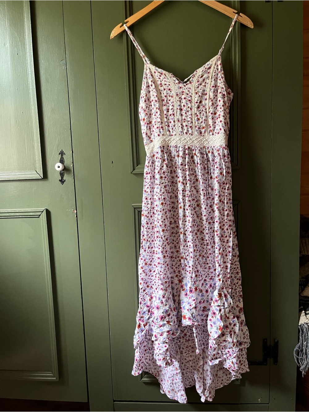 Japna White Floral High-Low Sundress with Pink Accents